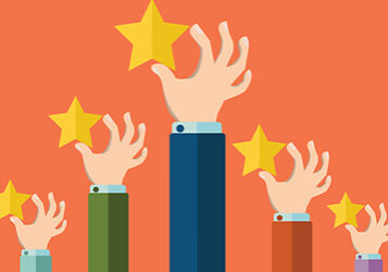 Feedback recognition concept Hand holding rating star